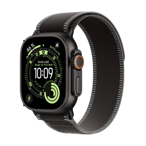 IR - Apple Watch Ultra 3 GPS + Cellular 49mm Black Titanium Case with Black/Charcoal Trail Loop - S/M
